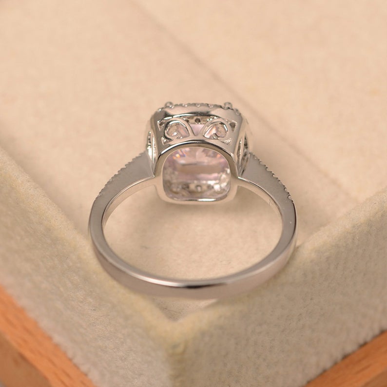 2.50 Ct Cushion Cut Pink Sapphire 925 Sterling Silver Halo Engagement Wedding Ring