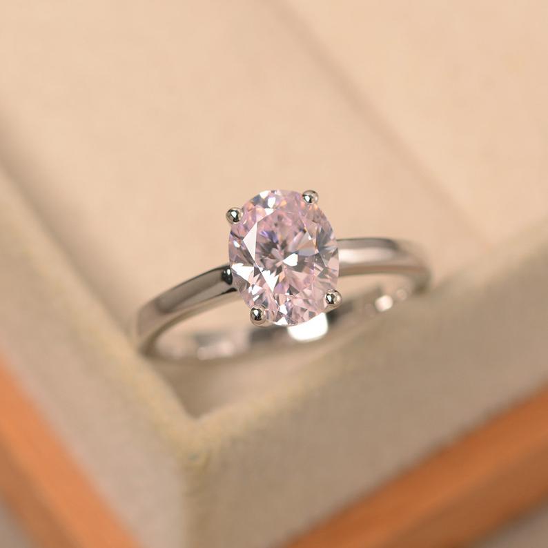 1.20 Ct Oval Cut Pink Sapphire 925 Sterling Silver Solitaire Engagement Ring