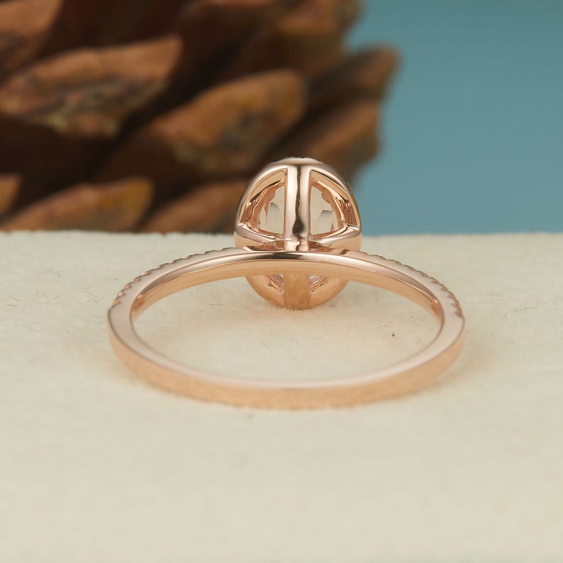 1 CT Oval Cut Pink Morganite Diamond Rose Gold Over On 925 Sterling Silver Halo Anniversary Ring