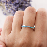 0.75 CT Round Cut Blue Topaz Diamond 925 Sterling Silver Half Eternity Women Wedding Band Ring