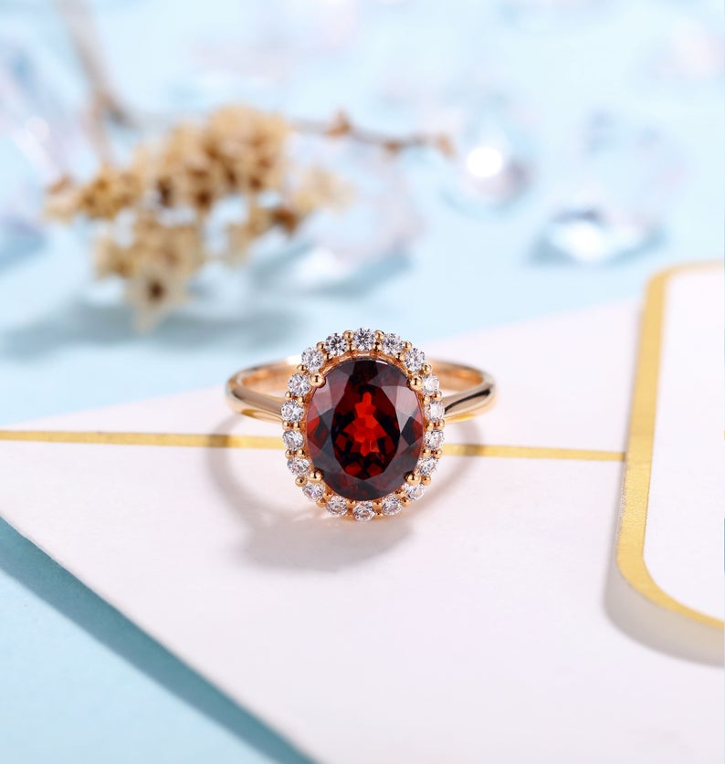 CT Oval Cut Red Garnet Diamond Rose Gold Over On 925 Sterling