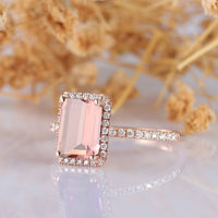 1 CT Emerald Cut Morganite Diamond 925 Sterling Silver Women's Wedding Halo Ring