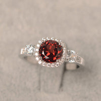 1 CT Round Cut red garnet White Gold Over On 925 Sterling Silver Halo Engagement Ring For Women