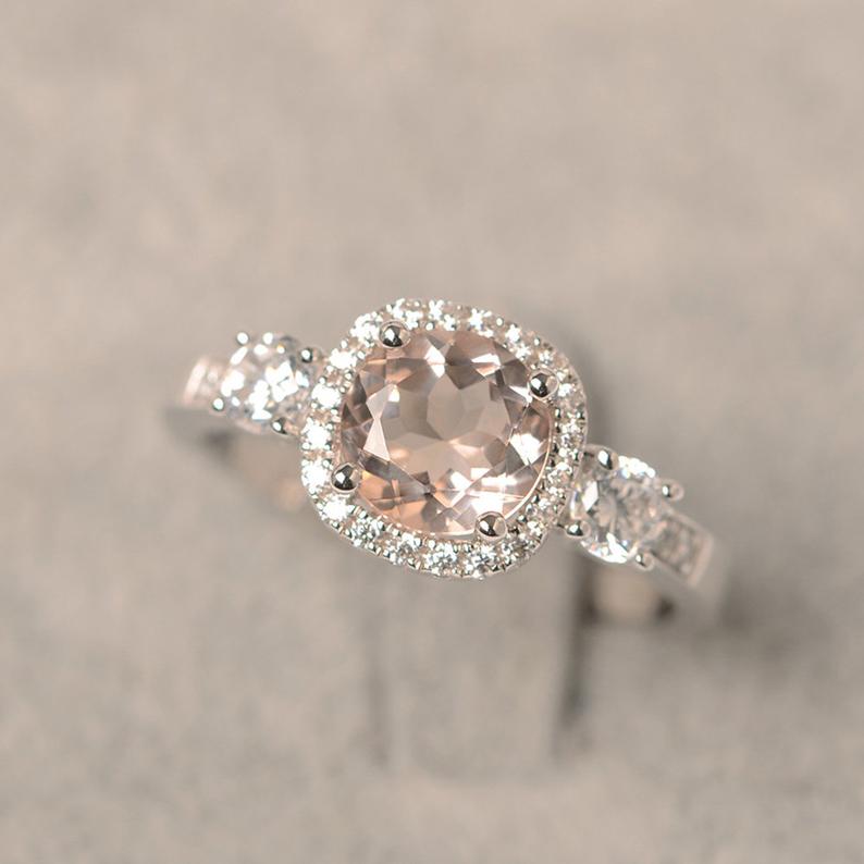 2.30 Ct Cushion Cut Morganite 925 Sterling Silver Halo Engagement Wedding Ring