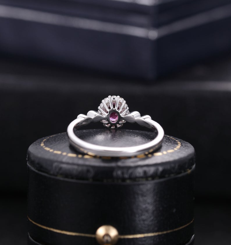 1 CT Oval Cut Red Ruby Diamond 925 Sterling Silver Halo Anniversary Ring