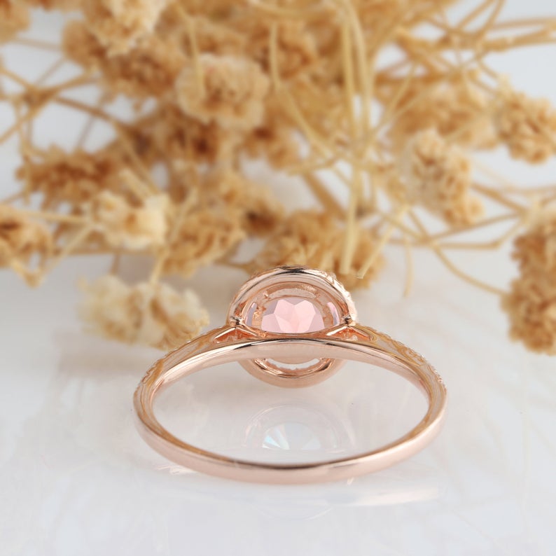 1 CT Round Cut Pink Morganite Diamond 925 Sterling Silver Halo Promise Ring