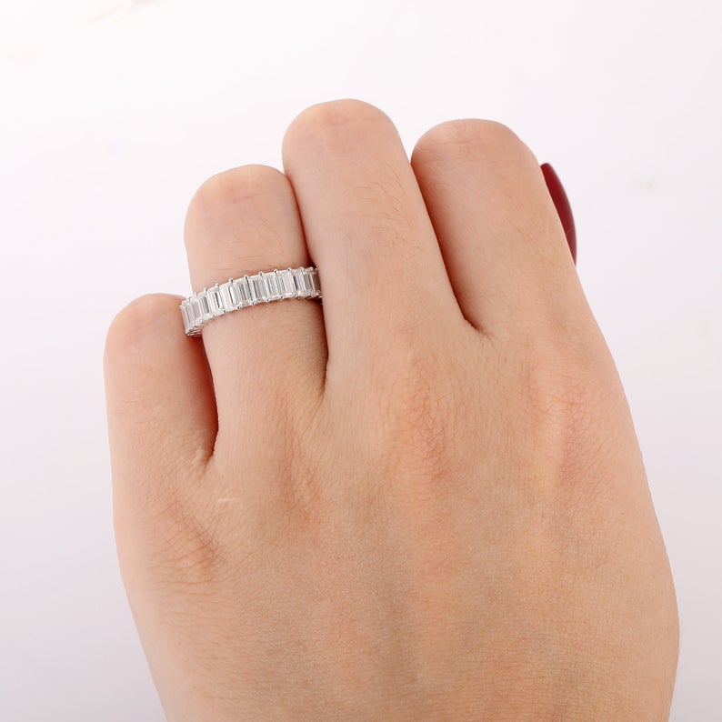 1 CT Emerald Cut Diamond 925 Sterling Silver Full Eternity Wedding Band Ring For Women