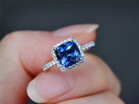 2 CT Cushion Cut Blue Sapphire Diamond 925 Sterling Silver Promise Ring Birthday Gift