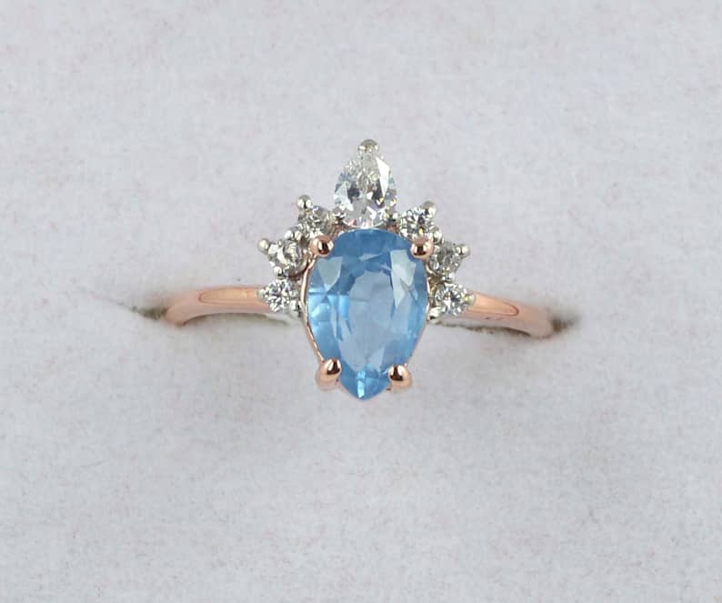 1.50 CT Pear Cut Aquamarine Diamond 925 Sterling Silver Solitaire With Accent Ring