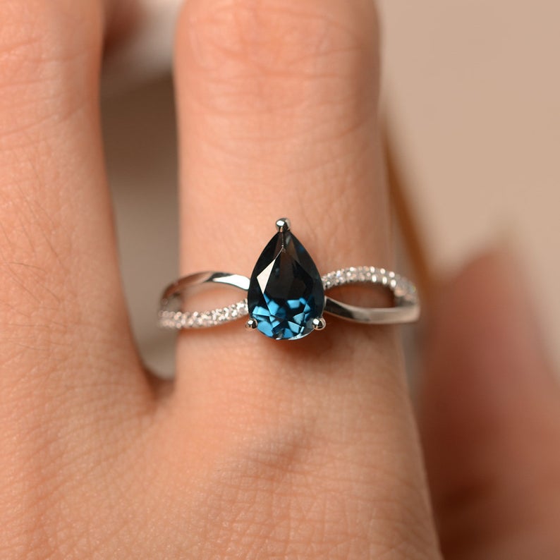 1.50 Ct Pear Cut London Blue Topaz 925 Sterling Silver Infinity Promise Gift Ring For Her