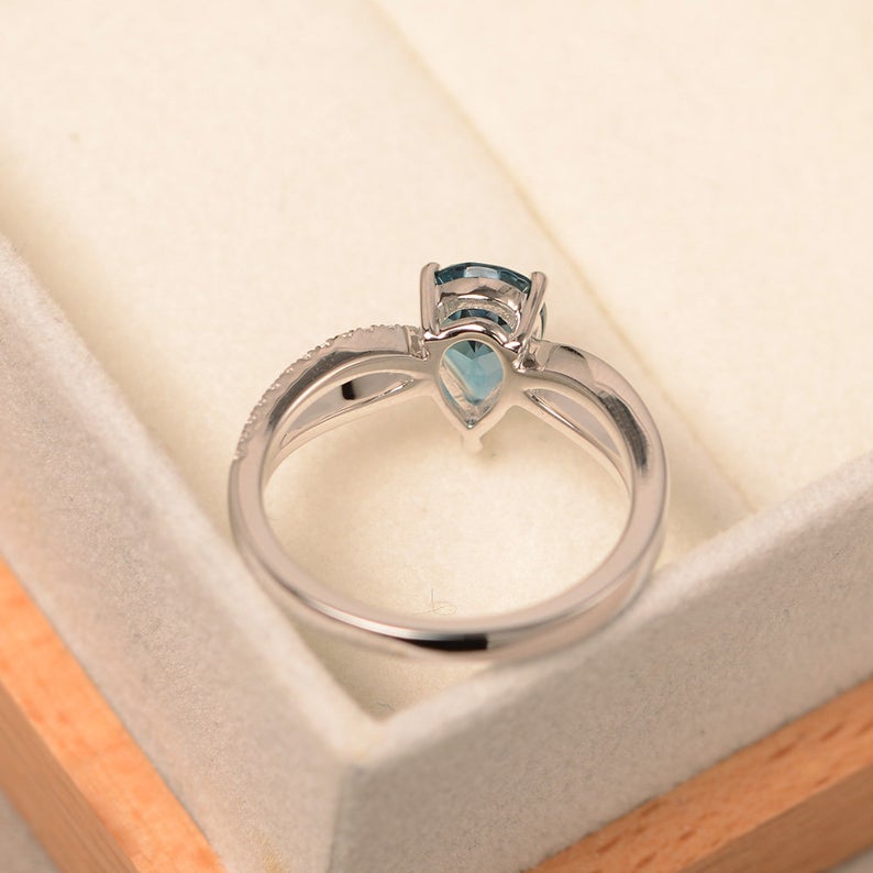 1.50 Ct Pear Cut London Blue Topaz 925 Sterling Silver Infinity Promise Gift Ring For Her