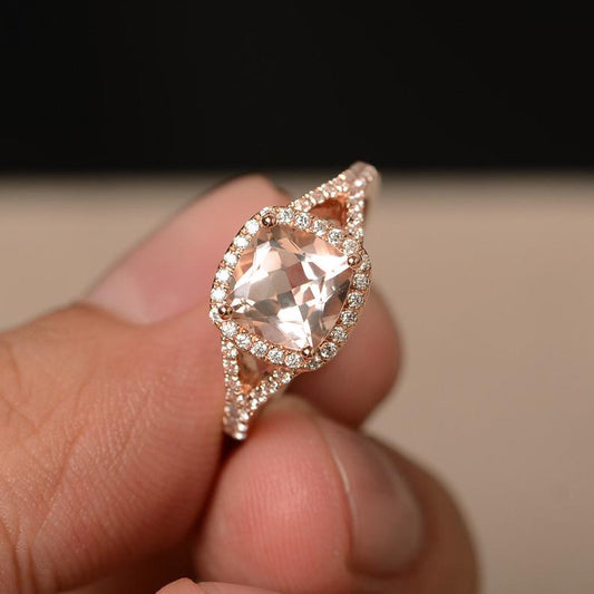 2.25 Ct Cushion Cut Morganite 925 Sterling Silver Halo Engagement Wedding Ring
