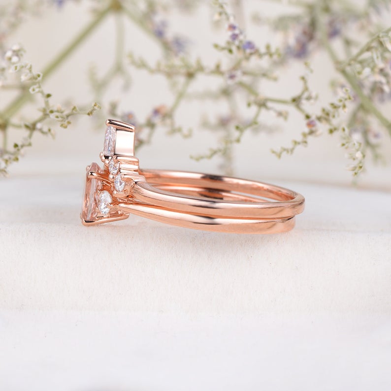 1 CT Oval Cut Morganite Diamond Rose Gold Over On 925 Sterling Silver Halo Bridal Ring Set