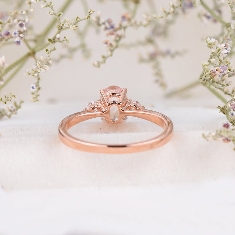 1.50 Ct Oval Cut Morganite & Round CZ Three-Stone Pretty Promise Gift Ring In 925 Sterling Silver