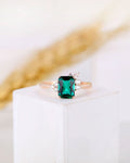 2.50 CT Emerald Cut Green Emerald Rose Gold Over On 925 Sterling Silver Cluster Engagement Ring