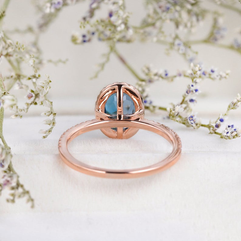 2 CT Oval Cut Blue Topaz Diamond Rose Gold Over On 925 Sterling Silver Woman Wedding Ring