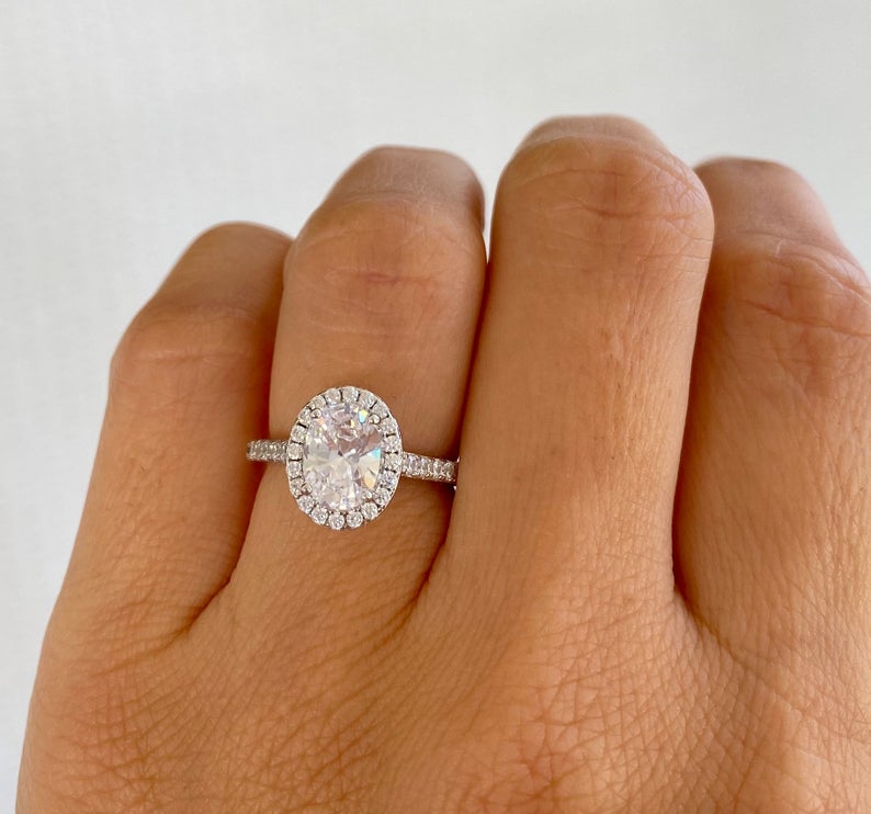 2 CT Oval Cut Diamond 925 Sterling Silver Halo Engagement Ring