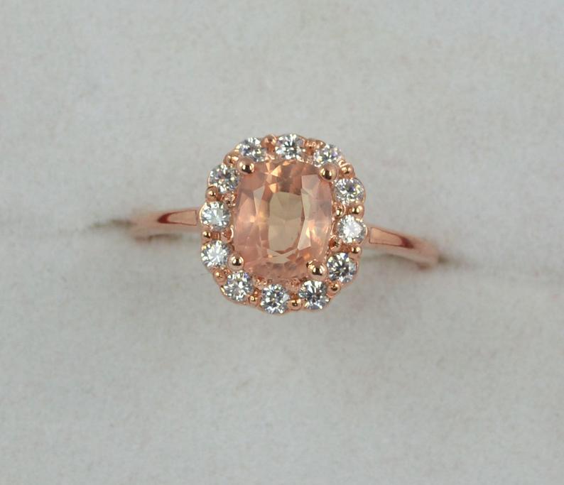1 CT Oval Cut Morganite Diamond Rose Gold Over On 925 Sterling Silver Solitaire With Accent Ring