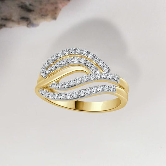 2 Ct Brilliant Cut White Diamond Two-Tone Engagement Wave Ring In 925 Sterling Silver