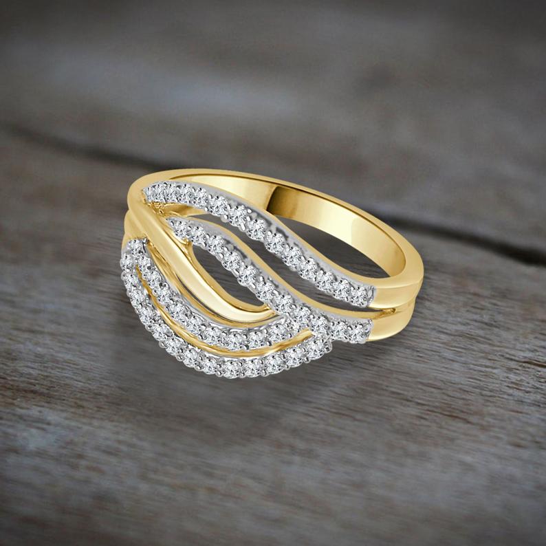 2 Ct Brilliant Cut White Diamond Two-Tone Engagement Wave Ring In 925 Sterling Silver