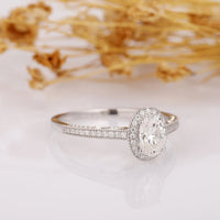 1 CT Oval Cut Diamond White Gold Over On 925 Sterling Silver Halo Promise Ring
