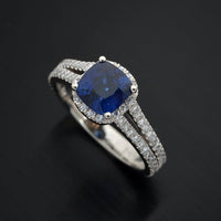 1 CT Cushion Cut Blue Sapphire Diamond 925 Sterling Silver Halo Engagement Ring