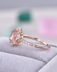 1 CT Oval Cut Pink Morganite CZ Diamond Rose Gold Over On 925 Sterling Silver Halo Promise Ring