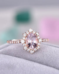 1 CT Oval Cut Pink Morganite CZ Diamond Rose Gold Over On 925 Sterling Silver Halo Promise Ring