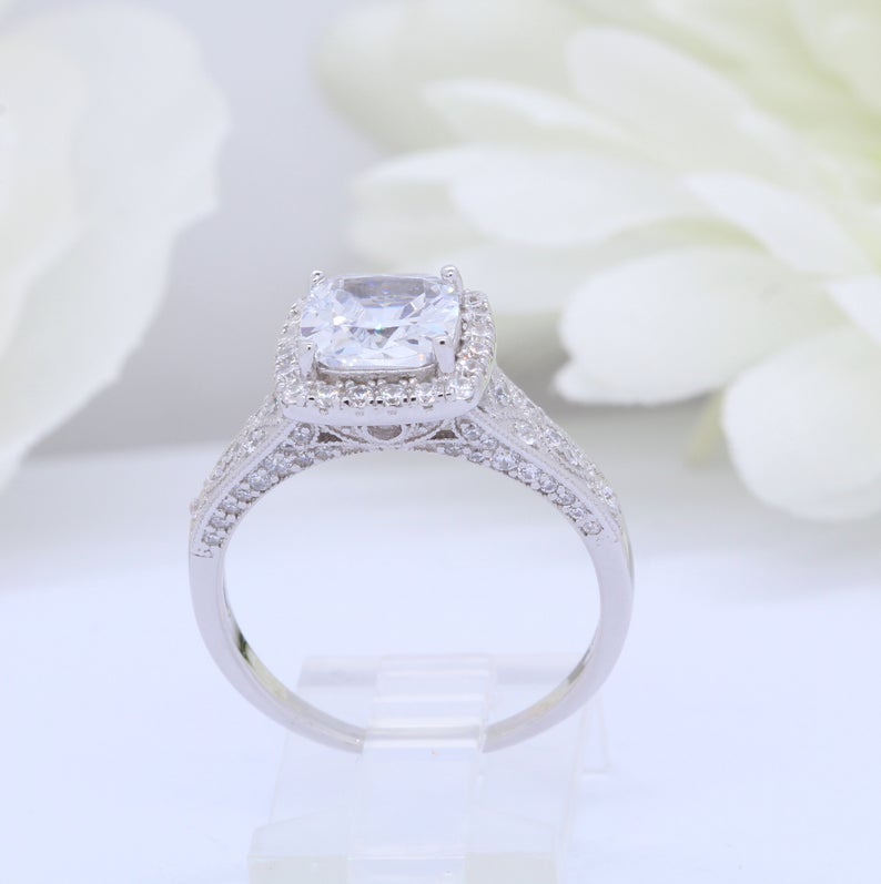 1 CT Cushion Cut CZ Diamond 925 Sterling Silver Vintage Halo Wedding Ring