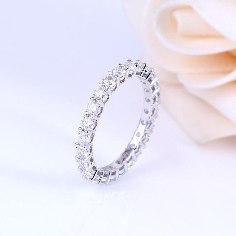 1 CT Round Cut Diamond 925 Sterling Silver Full Eternity Promise Ring