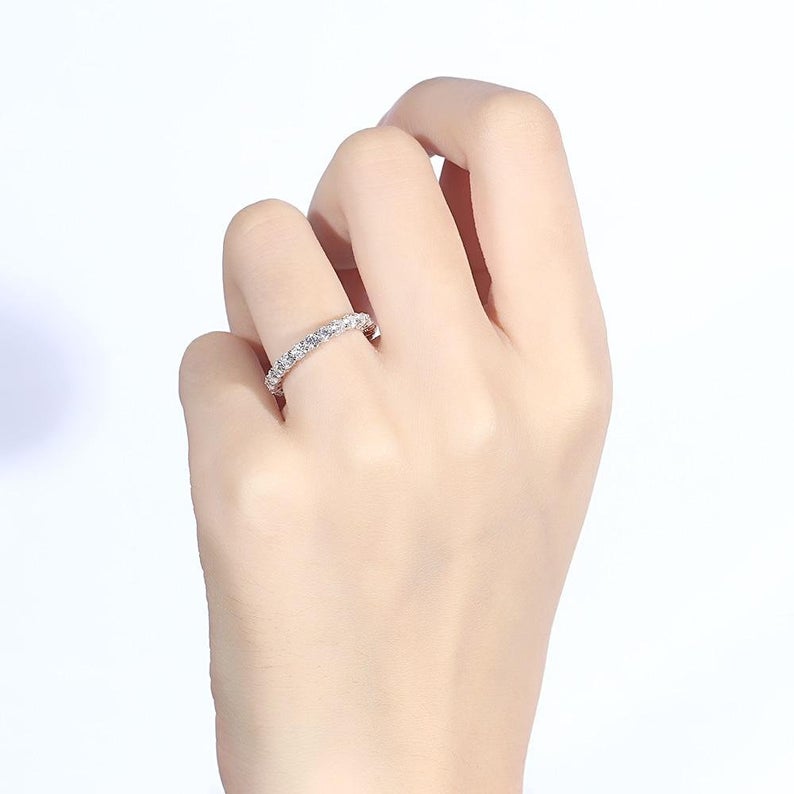 1 CT Round Cut Diamond 925 Sterling Silver Full Eternity Promise Ring