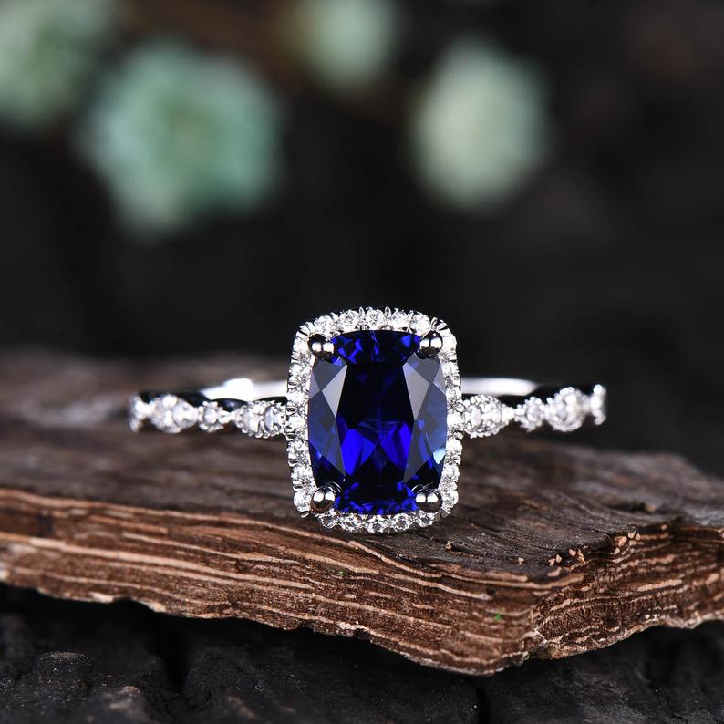 Blue Sapphire Platinum Diamond Engagement Ring JL PT LR 7034