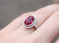 2.50 CT Oval Cut Red Ruby Diamond 925 Sterling Silver Halo Anniversary Ring