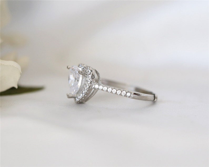 1 CT Heart Cut CZ Diamond 925 Sterling Silver Halo Engagement Ring