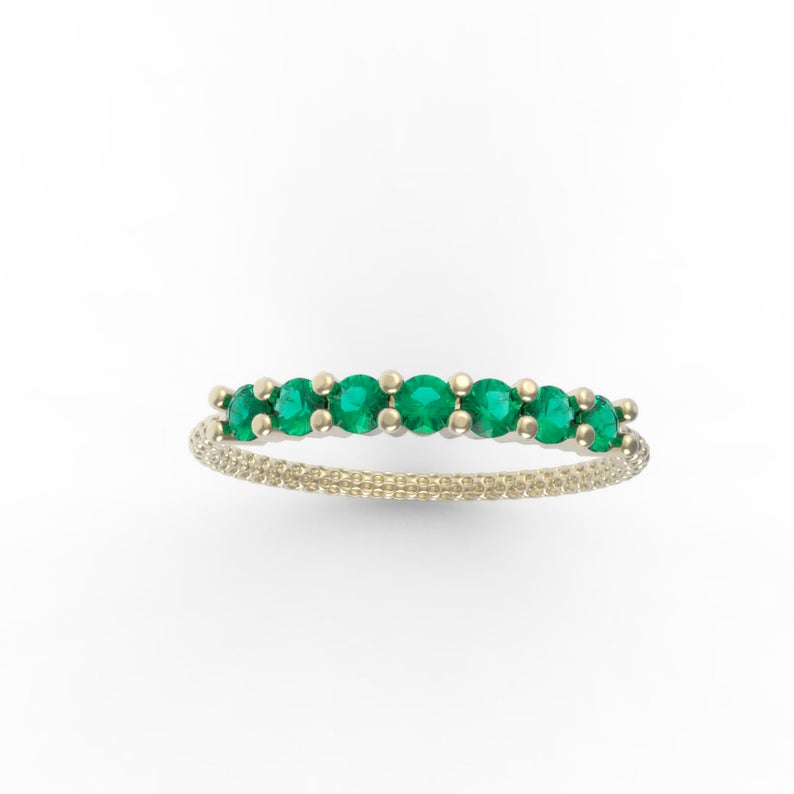1 CT Round Cut Green Emerald Diamond 925 Sterling Silver Half Eternity Engagement Band Ring