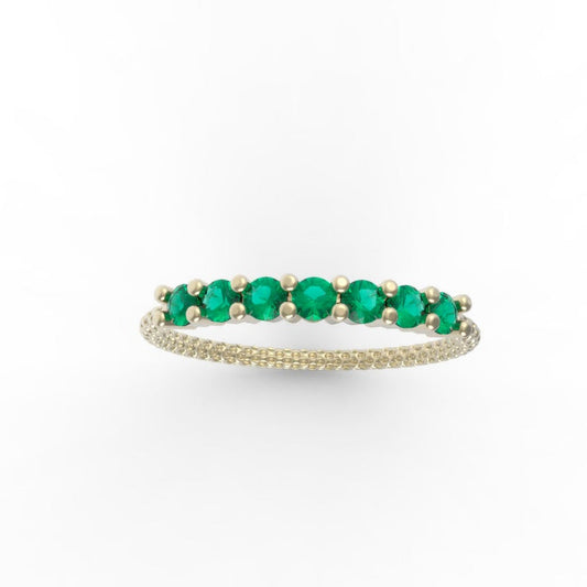 1 CT Round Cut Green Emerald Diamond 925 Sterling Silver Half Eternity Engagement Band Ring