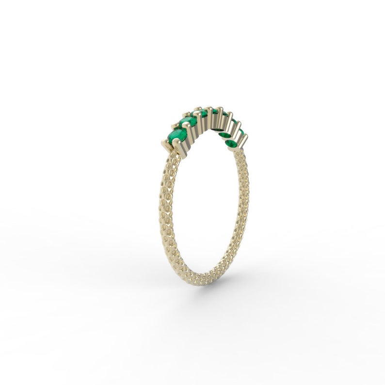 1 CT Round Cut Green Emerald Diamond 925 Sterling Silver Half Eternity Engagement Band Ring