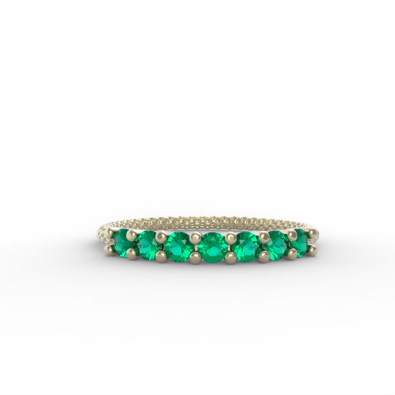 1 CT Round Cut Green Emerald Diamond 925 Sterling Silver Half Eternity Engagement Band Ring