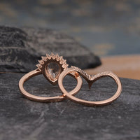 1 CT Pear Cut Morganite Diamond 925 Sterling Silver Bridal Set Halo Wedding Ring