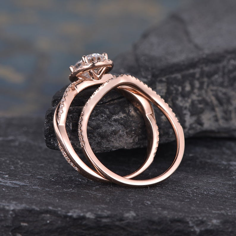 2.75 Ct Oval & Round Cut Infinity Bridal Ring Set Rose Gold Over On 925 Sterling Silver