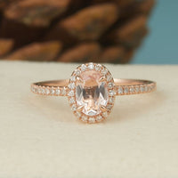 2 CT Oval Cut Pink Morganite Diamond 925 Sterling Silver Halo Anniversary Ring