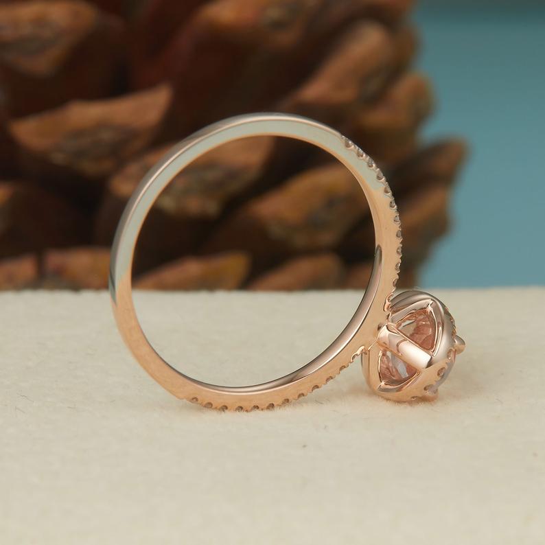 1 CT Oval Cut Peach Morganite Diamond Rose Gold Over On 925 Sterling Silver Halo Wedding Ring