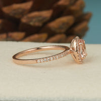 1 CT Oval Cut Pink Morganite Diamond Rose Gold Over On 925 Sterling Silver Halo Anniversary Ring