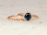 1 CT Round Cut Blue Sapphire Diamond 925 Sterling Silver Wedding Bridal Ring Set