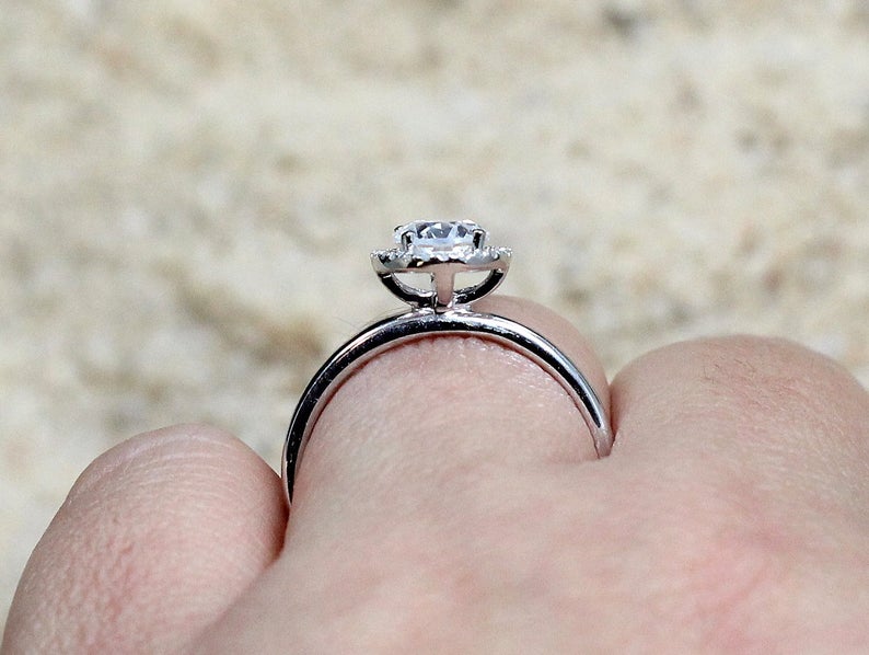 1 CT Oval Cut White Topaz & Diamond 925 Sterling Silver Halo Engagement Ring