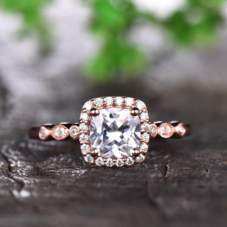 1 CT Cushion Cut Diamond Rose Gold Over On 925 Sterling Silver Halo Promise Ring