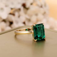 1 CT Emerald Cut Green Emerald Diamond Yellow Gold Over On 925 Sterling Silver Solitaire Ring