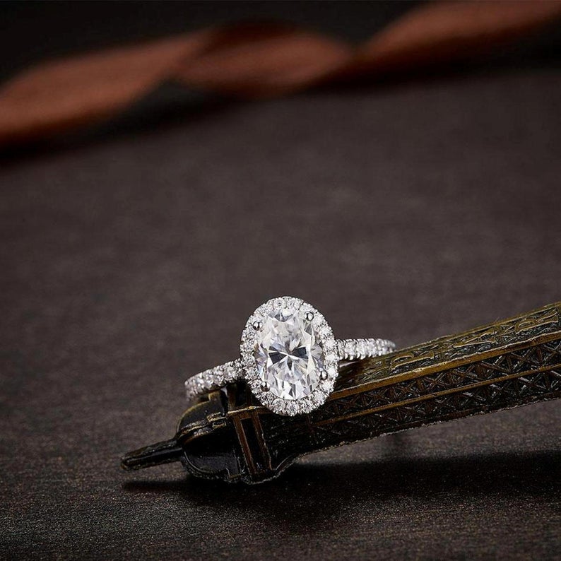 1 CT Oval Cut Round CZ 925 Sterling Silver Halo Engagement Ring Gift For Her
