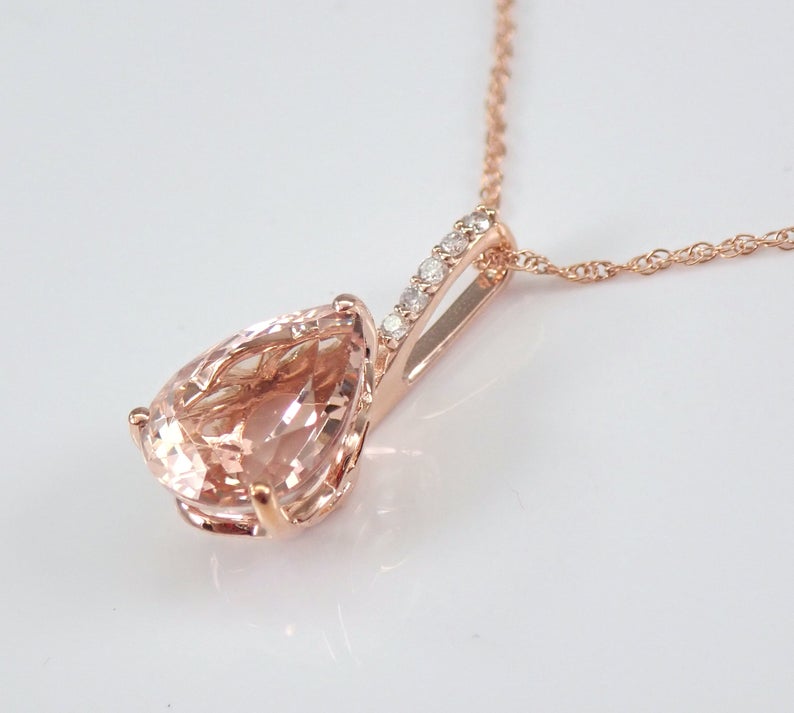 1.20 Ct Pear Cut Peach Morganite Rose Gold Over On 925 Sterling Silver Anniversary Gift Pendant