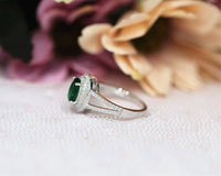 1 CT Oval Cut Emerald Diamond White Gold Over On 925 Sterling Silver Double Halo Engagement Ring